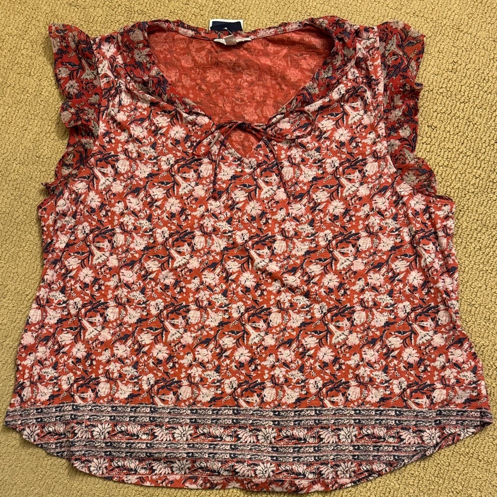 Women’s NWT Lucky Brand mixed media flutter top in floral print